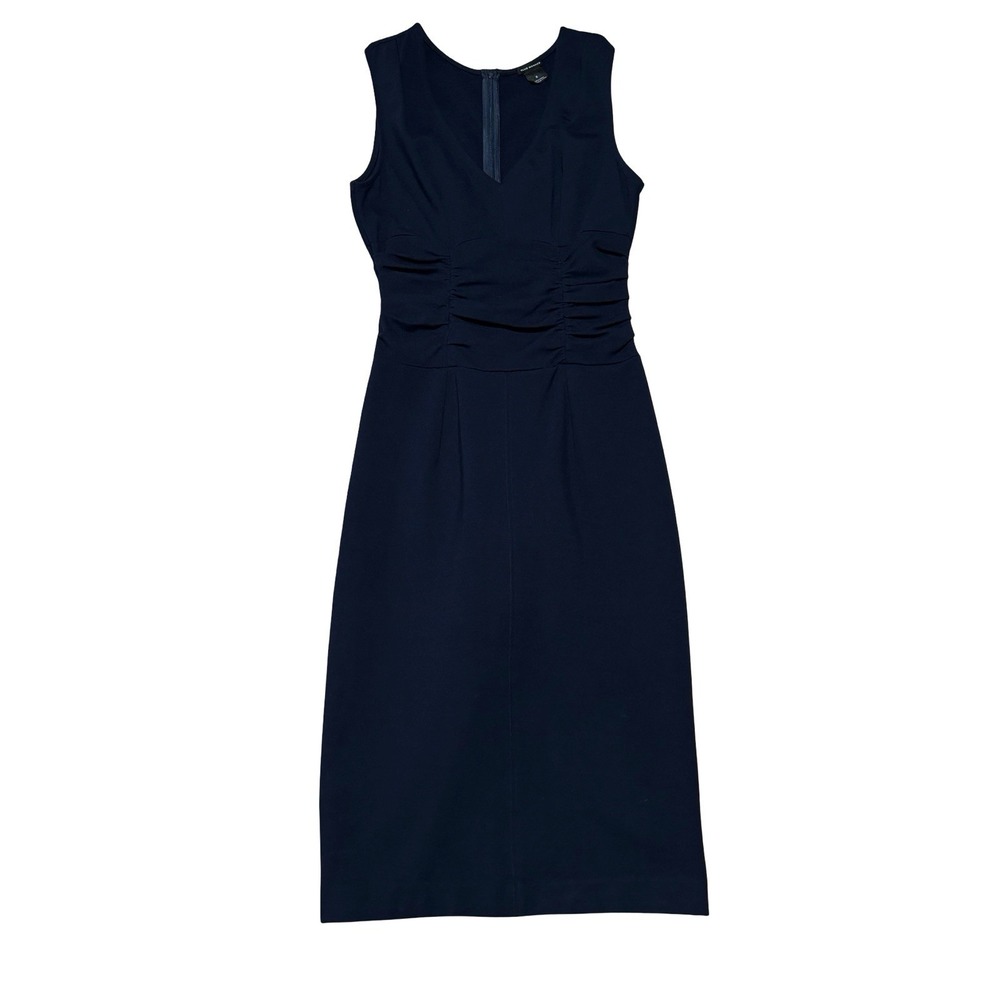 CLUB MONACO V Neck Sleeveless Body Con Midi Dress Navy Size 0 -‎ 14.5 x 42